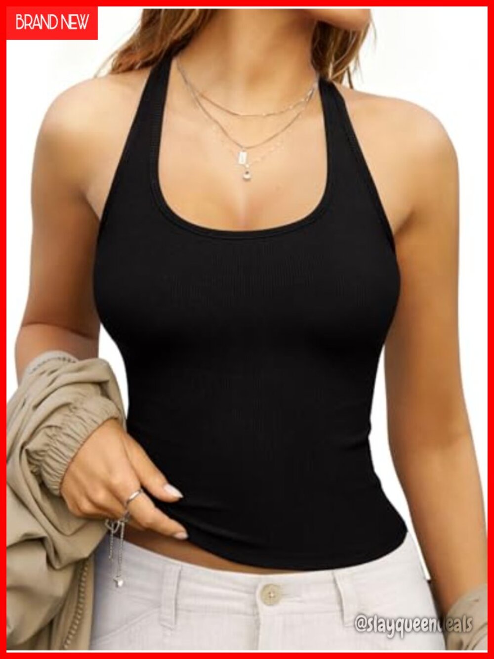 REORIA Racerback Halter Backless Tank Top Sleeveless Fitted Summer Camisole